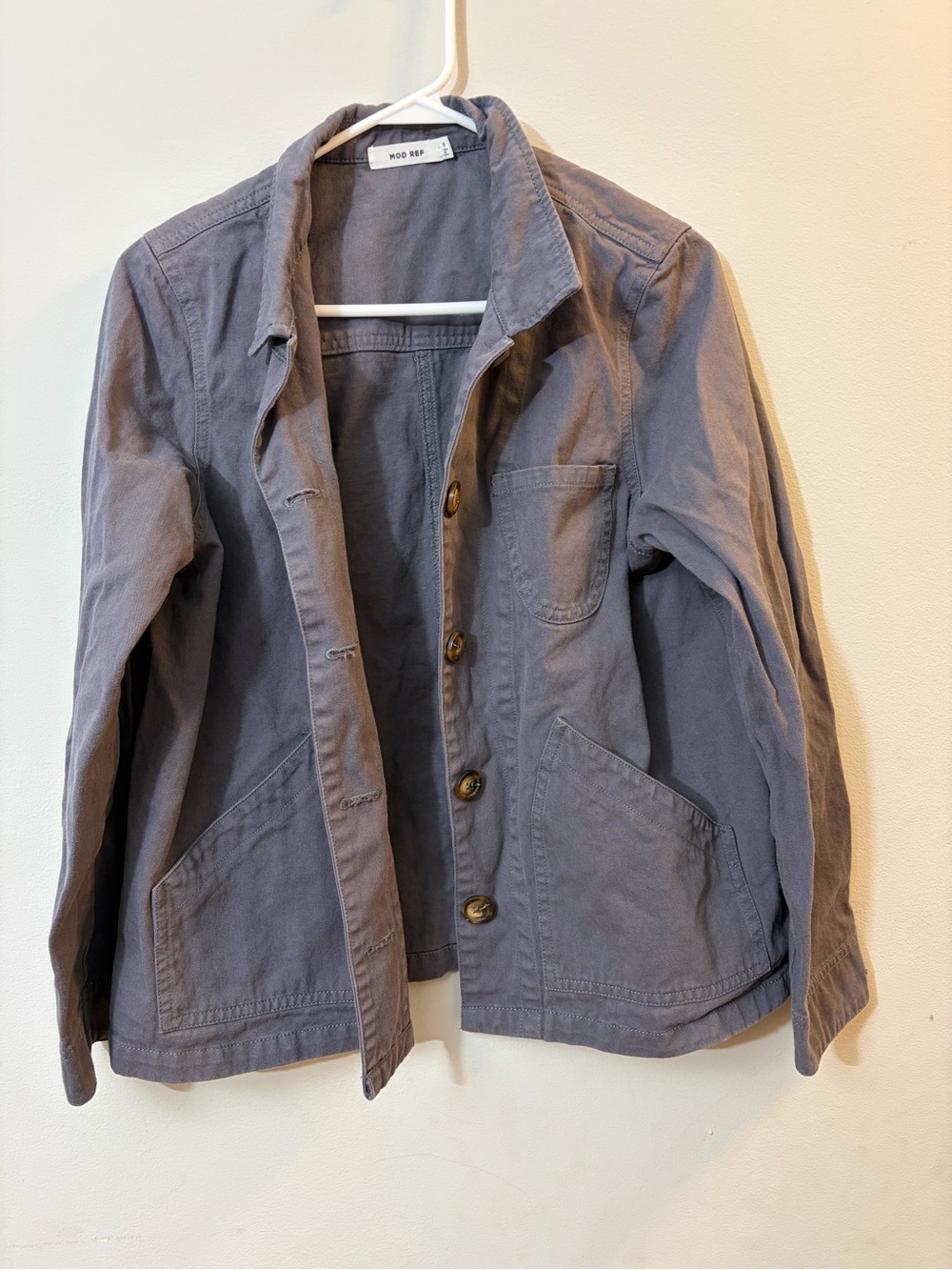 MOD REF Women Small Grey Cotton Canvas Utility Chore Jacket Button Front Pockets